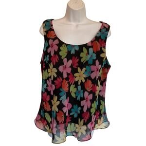 Miss Dorby Black Floral Lined Sleeveless Tank 18W